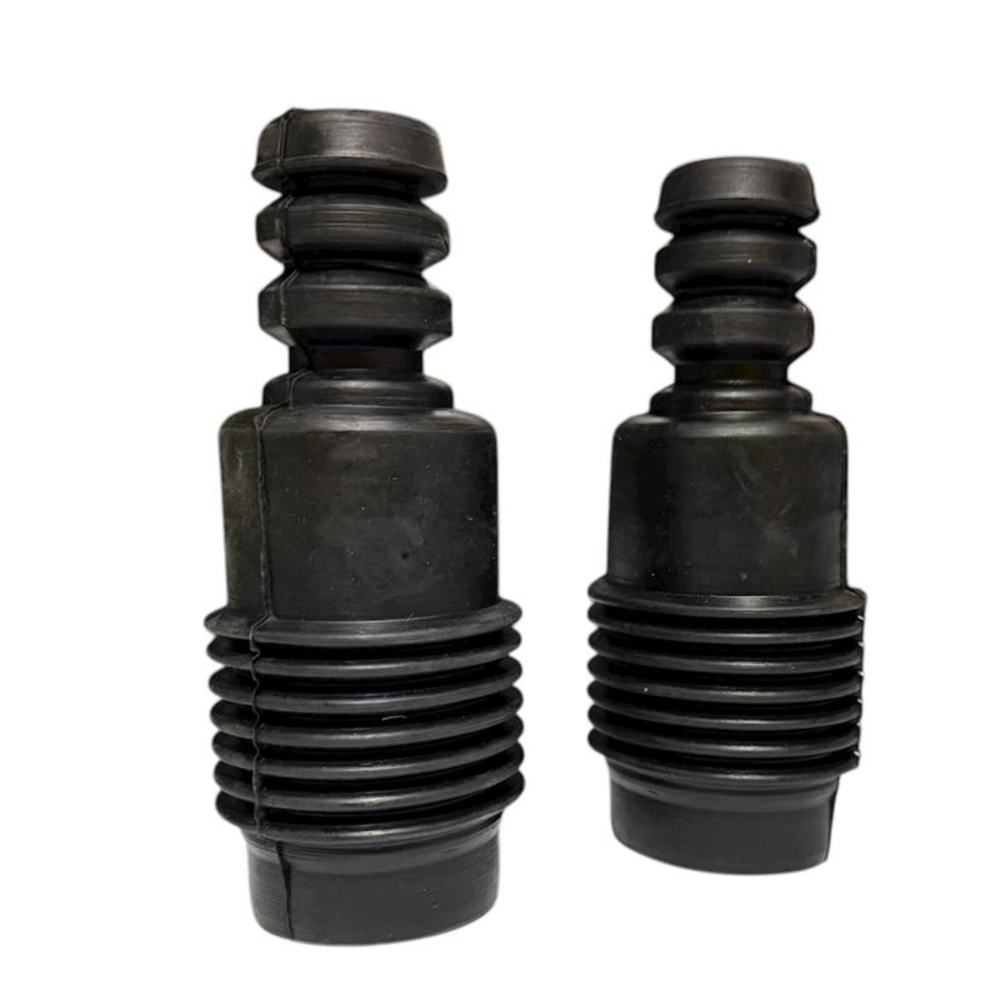 Par de topes de rebote delanteros para Ford Courier 2000-2012, fabricados en hule negro de alta resistencia.